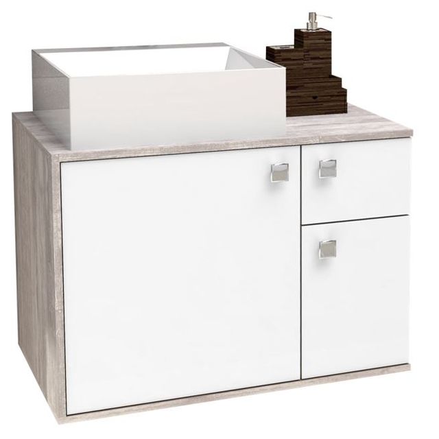 Gabinete em madeira para banheiro Caeté  Branco/Calcare 60cm - Cozimax