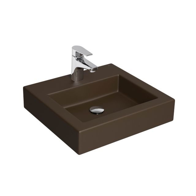 Cuba De Apoio Quadrada Com Mesa Marrom Fosco - L.737.22 - Deca Cuba De Apoio Quadrada Com Mesa Marrom Fosco - L.737.22 - Deca