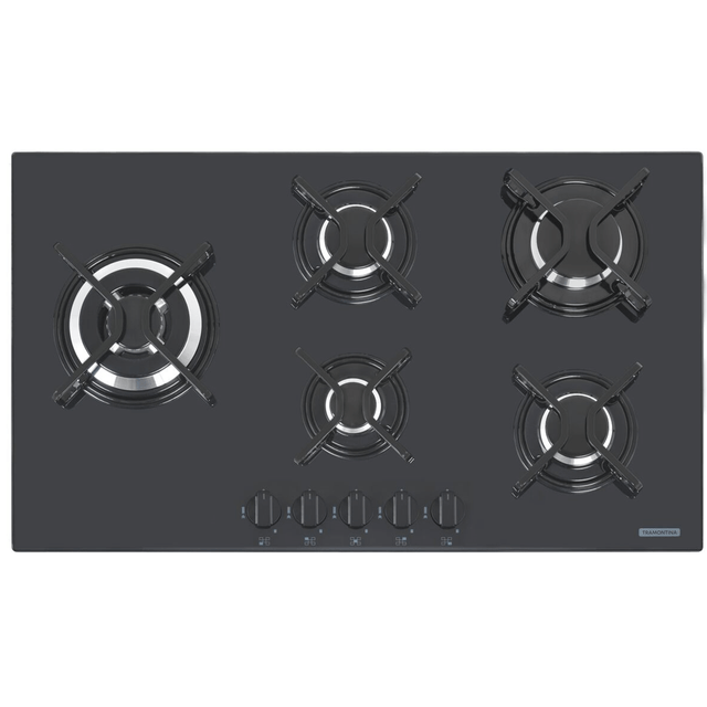 Cooktop a Gás Penta Side Plus em Vidro Temperado Preto Acendimento superautomático 5 Queimadores - 94709/301 - Tramontina Cooktop a Gás Penta Side Plus em Vidro Temperado Preto Acendimento superautomático 5 Queimadores - 94709/301 - Tramontina