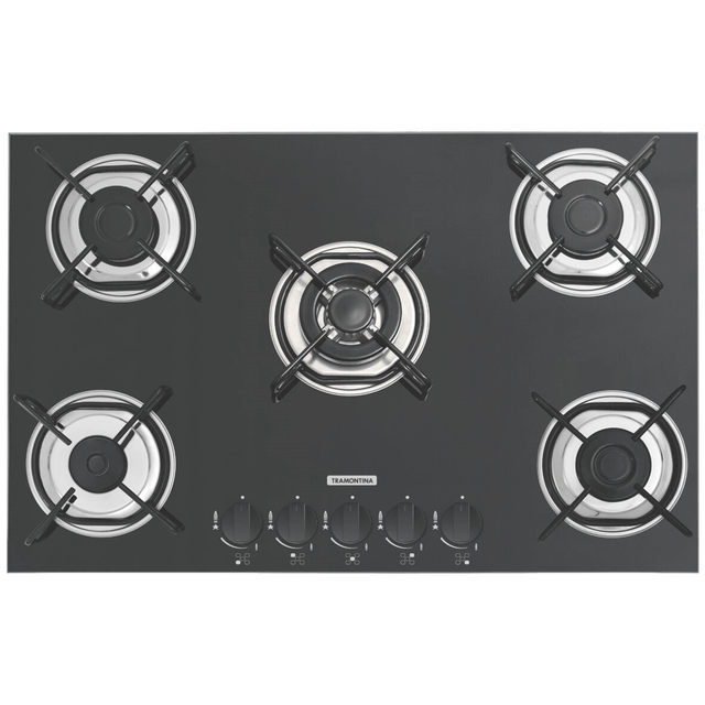 Cooktop a Gás Brasil em Vidro Temperado Preto com Acendimento superautomático 5 Queimadores - 94708/502 - Tramontina Cooktop a Gás Brasil em Vidro Temperado Preto com Acendimento superautomático 5 Queimadores - 94708/502 - Tramontina