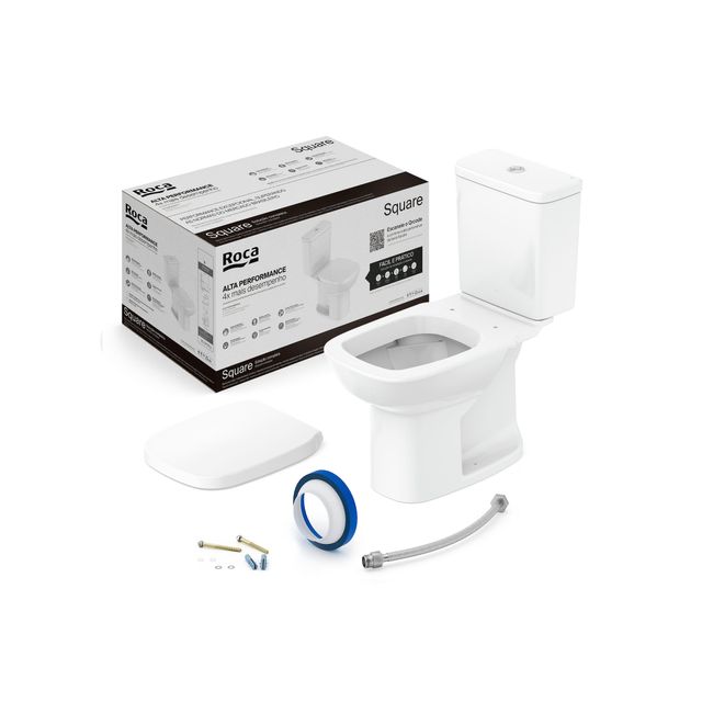 Kit de Bacia com Caixa acoplada, Assento PP Softclose e itens de instalação Square - C329723003 - Roca Kit de Bacia com Caixa acoplada, Assento PP Softclose e itens de instalação Square - C329723003 - Roca