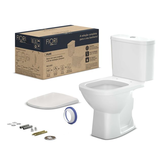 Kit Bacia com Caixa Acoplada Branco Flox - 55KT44-1FB - Fiori Kit Bacia com Caixa Acoplada Branco Flox - 55KT44-1FB - Fiori