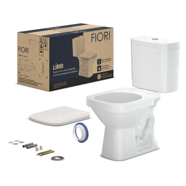 Kit Bacia com Caixa Acoplada Branco Lírio - 55KT77-1FB - Fiori Kit Bacia com Caixa Acoplada Branco Lírio - 55KT77-1FB - Fiori