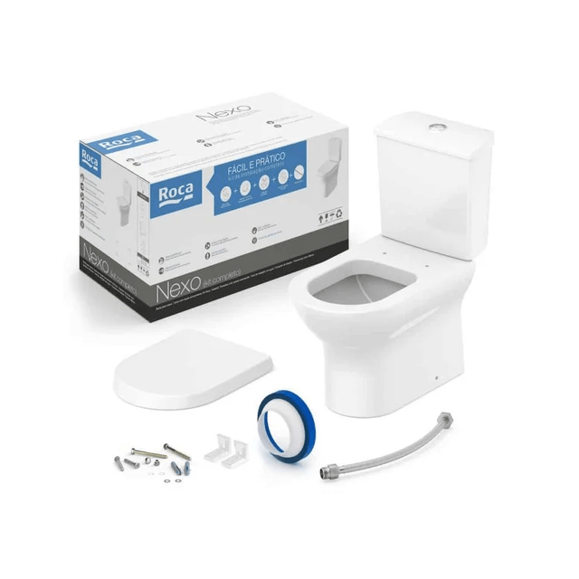 Kit Bacia com Caixa Acoplada Nexo Branco + Assento + Conjunto de Fixação Flexível e Anel de Vedação - Roca